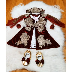 6 ay kınası bordo kadife bebek kaftanı