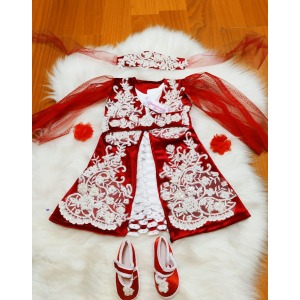 6 ay kınası kırmızı kadife bebek bindallı kaftan