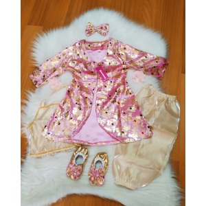 Pembe kadife bebek kaftan takımı